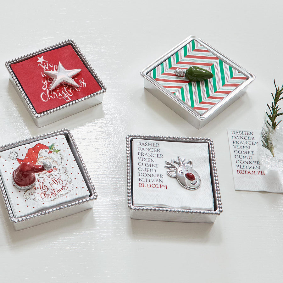 Red Santa Hat Beaded Napkin Box-Napkin Box & Weight Set | Mariposa