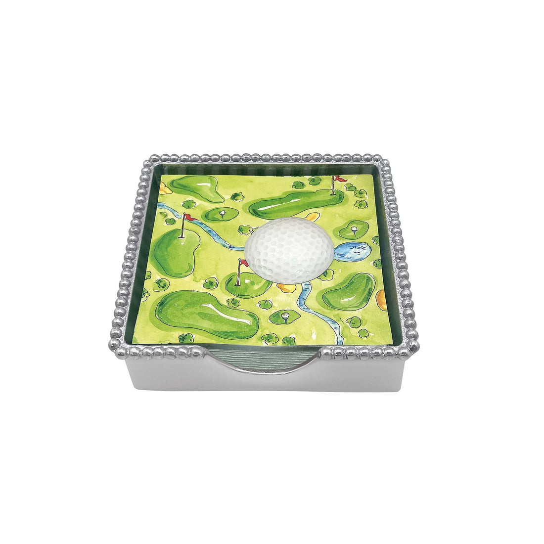White Golf Ball Beaded Napkin Box Set