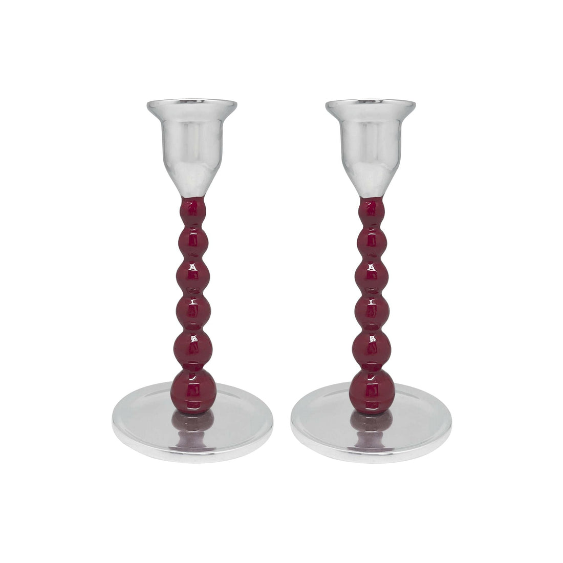 Pearled Red Small Candlestick Set