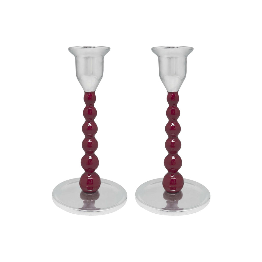 Pearled Red Small Candlestick Set