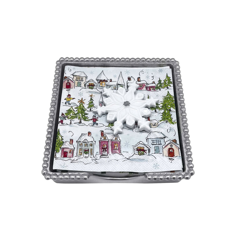 White Snowflake Beaded Napkin Box Set