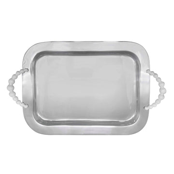 Pearled White Rectangular Handled Tray