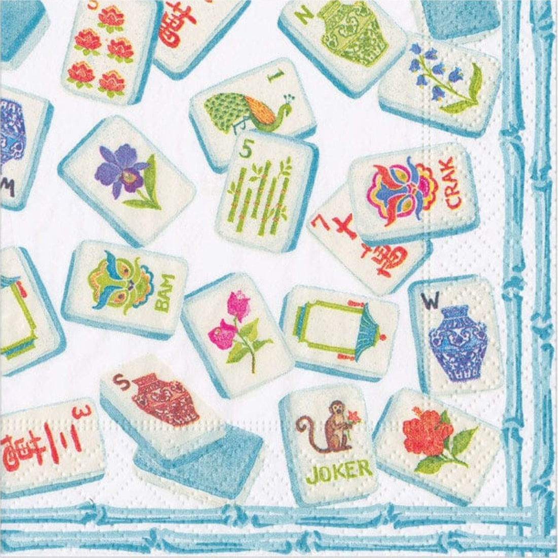 Mahjong Blue Cocktail Napkin By Caspari