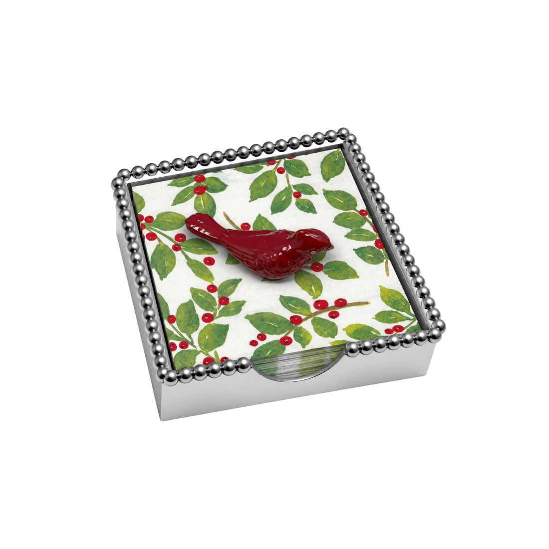 Red Cardinal Beaded Napkin Box Set