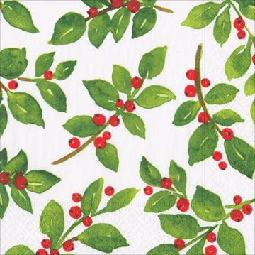 Holly Berries Cocktail Napkin By Caspari
