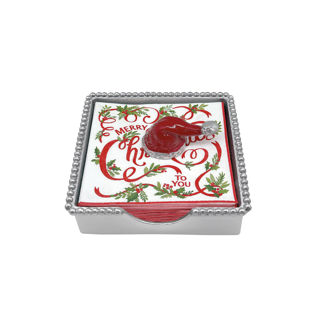 Boîte à serviettes en perles avec chapeau de Père Noël rouge