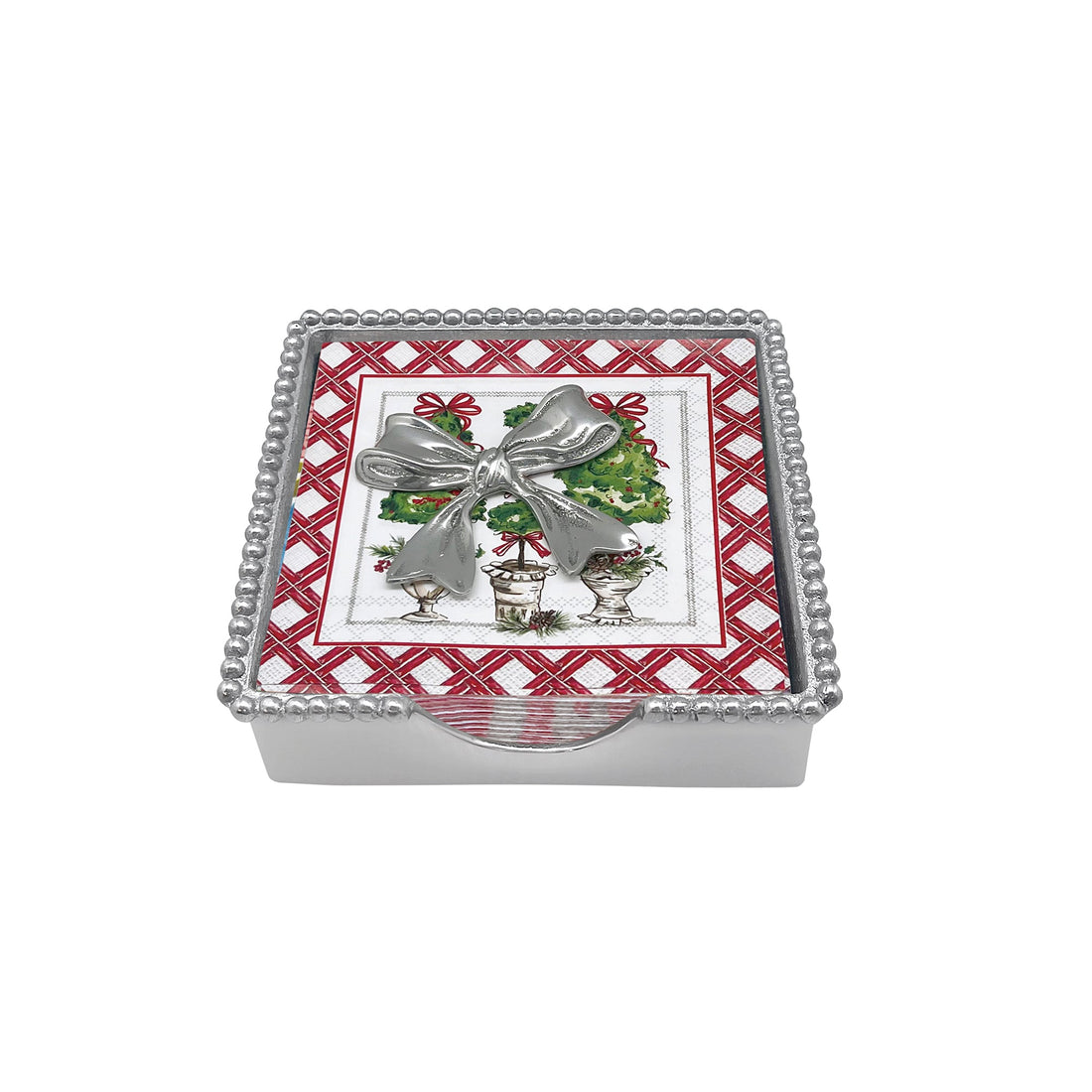 Christmas Topiary Bow Beaded Napkin Box Set