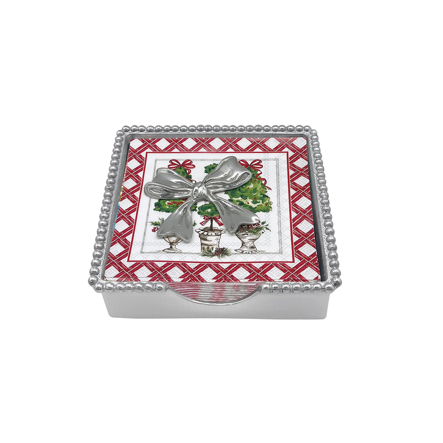 Christmas Topiary Bow Beaded Napkin Box Set