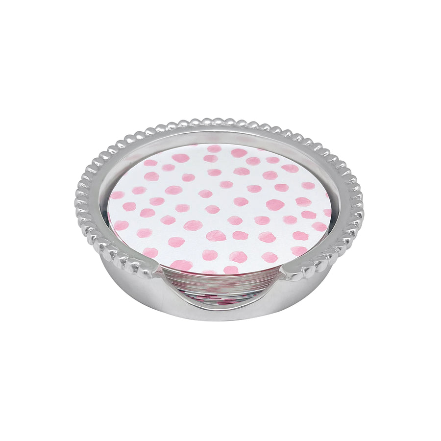 Pink Dotty and Stripe Beaded Coaster Set