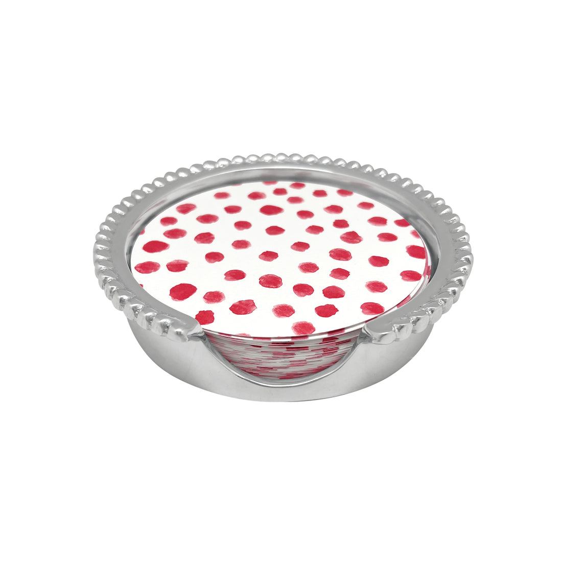 Ensemble de sous-verres perlés à pois et rayures rouges
