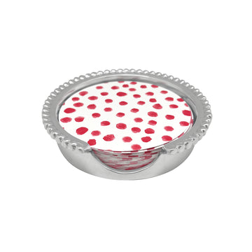 Ensemble de sous-verres perlés à pois et rayures rouges