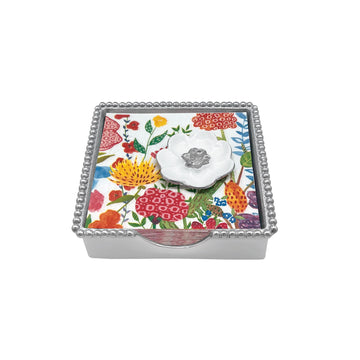 White Flower Beaded Napkin Box Set