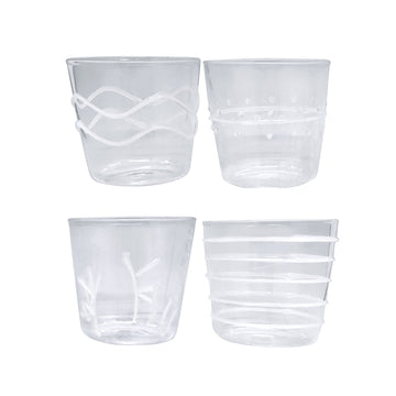 Appliqué White Suite of Double Old-Fashioned Glasses