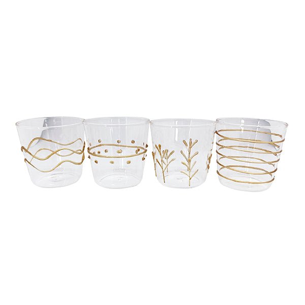 Applique Gold Suite of Double Old Fashion Glasses- | Mariposa