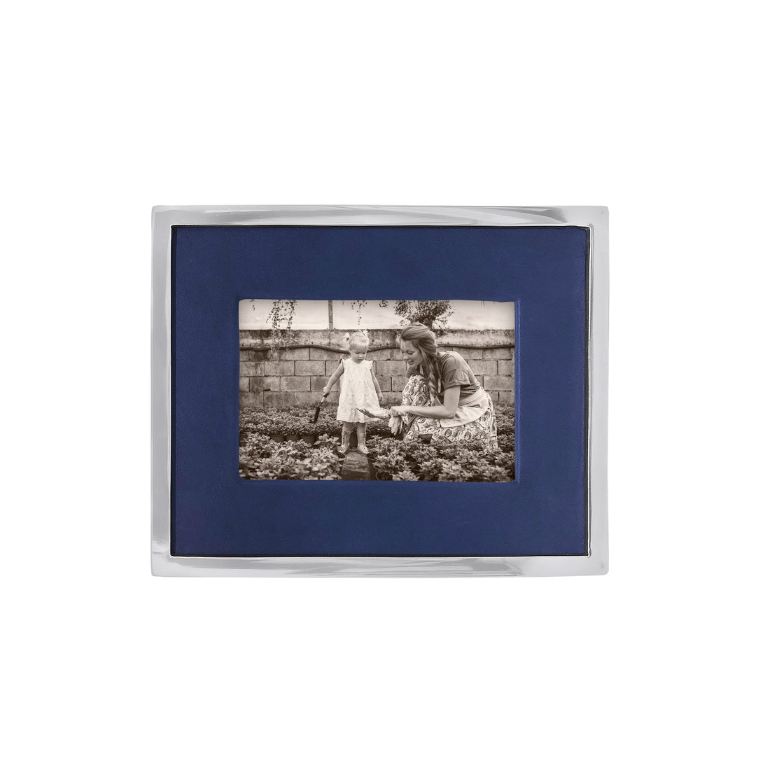 Blue Leather with Metal Border 4x6 Frame