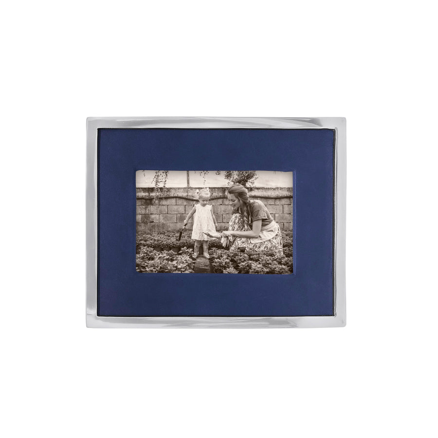 Blue Leather with Metal Border 4x6 Frame