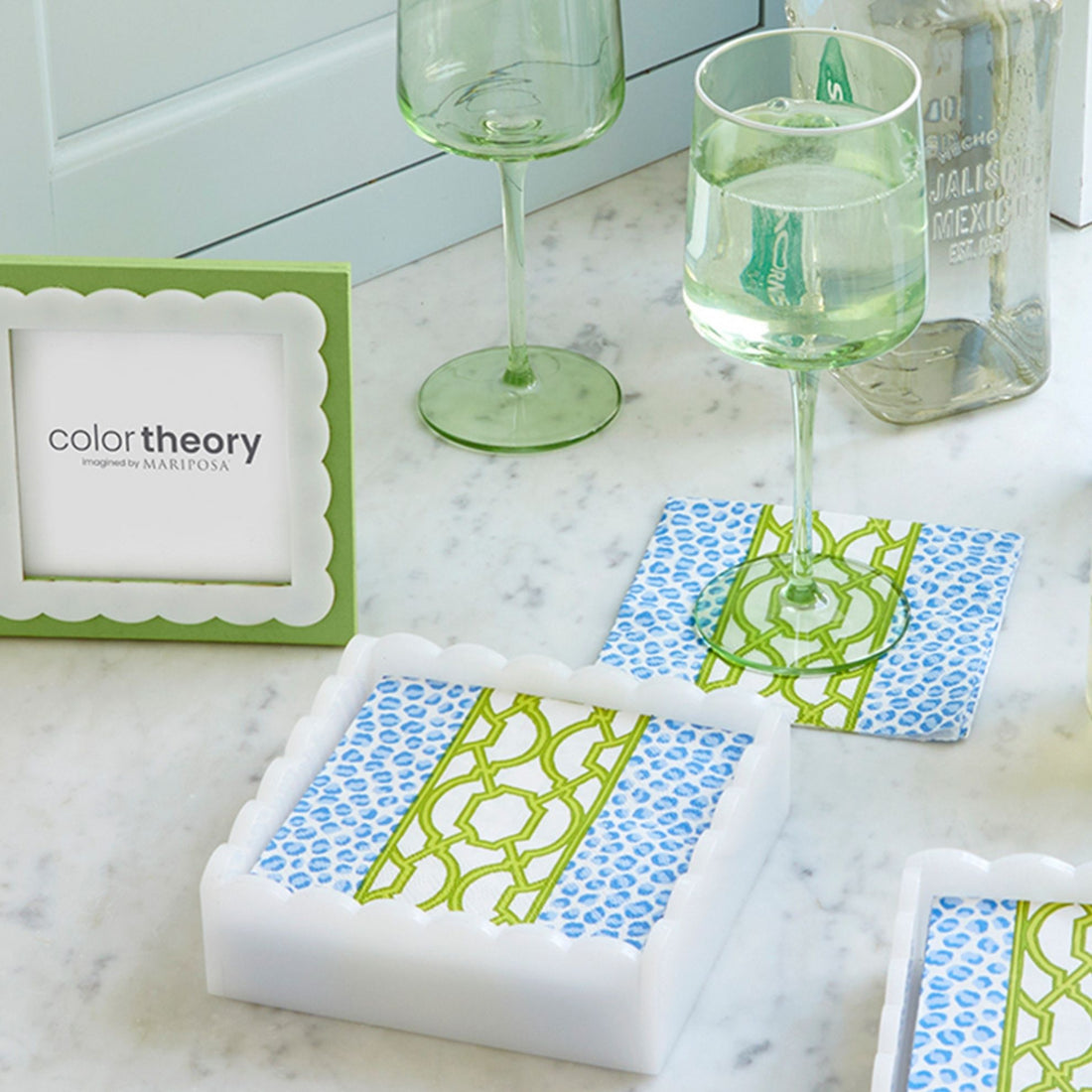 Knots And Spots White Scalloped Cocktail Napkin Box Set