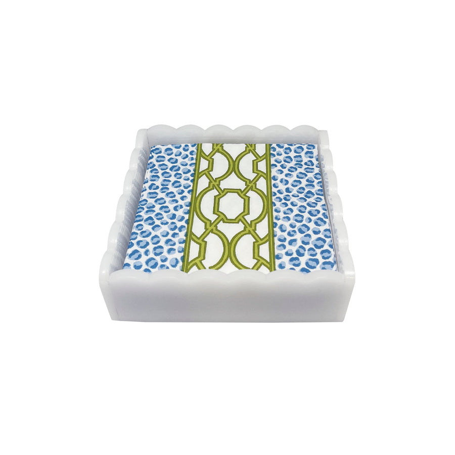 Knots And Spots White Scalloped Cocktail Napkin Box Set