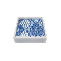 Provençal Cotton Blue White Scalloped Cocktail Napkin Box Set