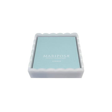 White Scalloped Cocktail Napkin Box with Insert