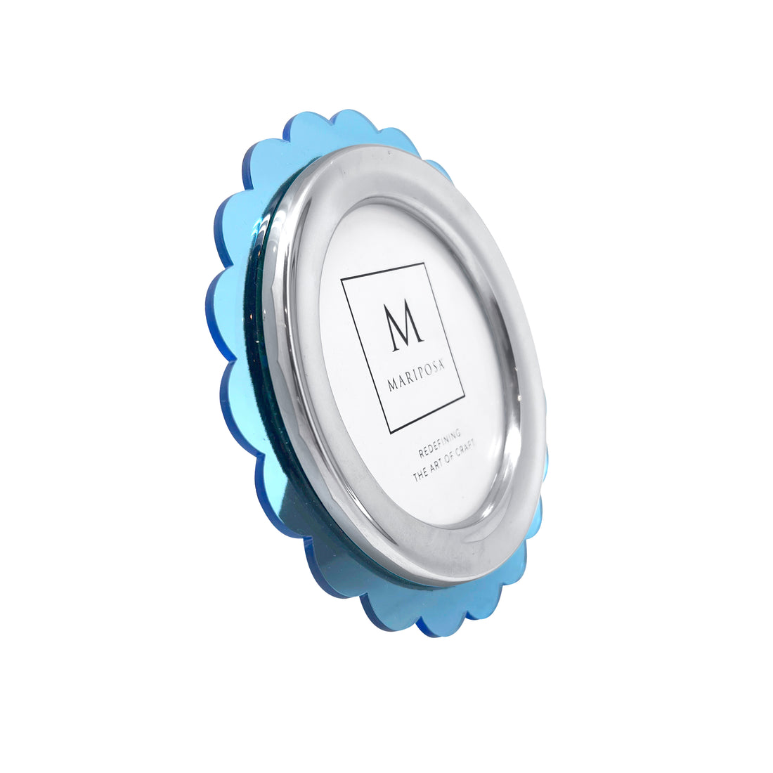 Cadre rond en acrylique bleu clair avec pétoncles