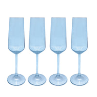 Fine Line Light Blue with White Rim Champagne Flute Glass Set of 4