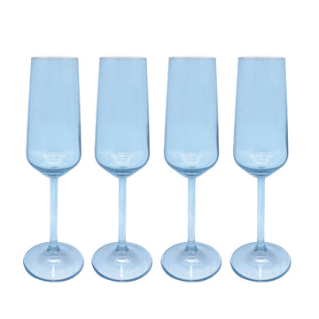 Fine Line Light Blue with White Rim Champagne Flute Glass Set of 4