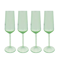 Fine Line Light Green with White Rim Champagne Flute Glass Set of 4