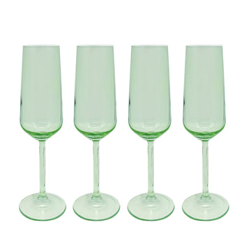 Fine Line Light Green with White Rim Champagne Flute Glass Set of 4