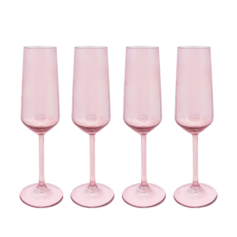 Fine Line Quartz with White Rim Champagne Flute Glass Set of 4