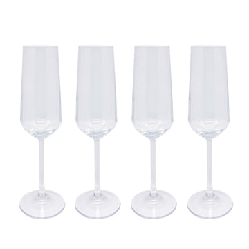 Fine Line Clear With White Rim Champagne Flute Glass Set of 4