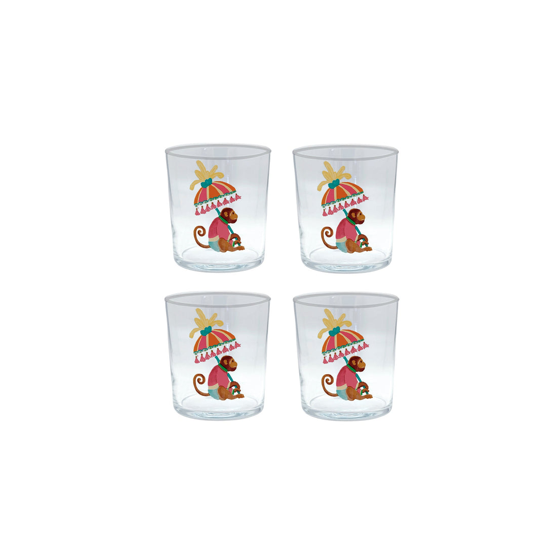 Monkeys and Parasols Suite of 4 Double Old Fashioned Glasses