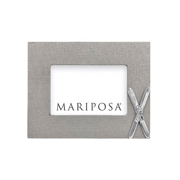 Gray Linen with Crossed Skis 4x6 Frame- | Mariposa