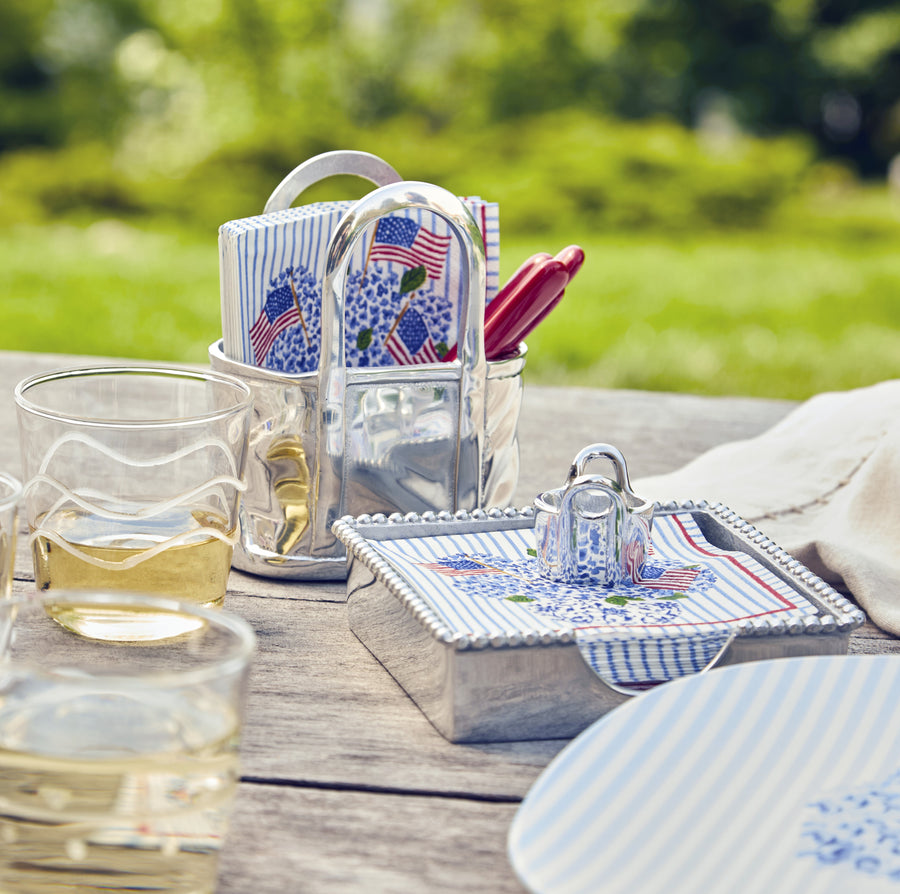 Flags and Hydrangeas Tote Beaded Napkin Box Set