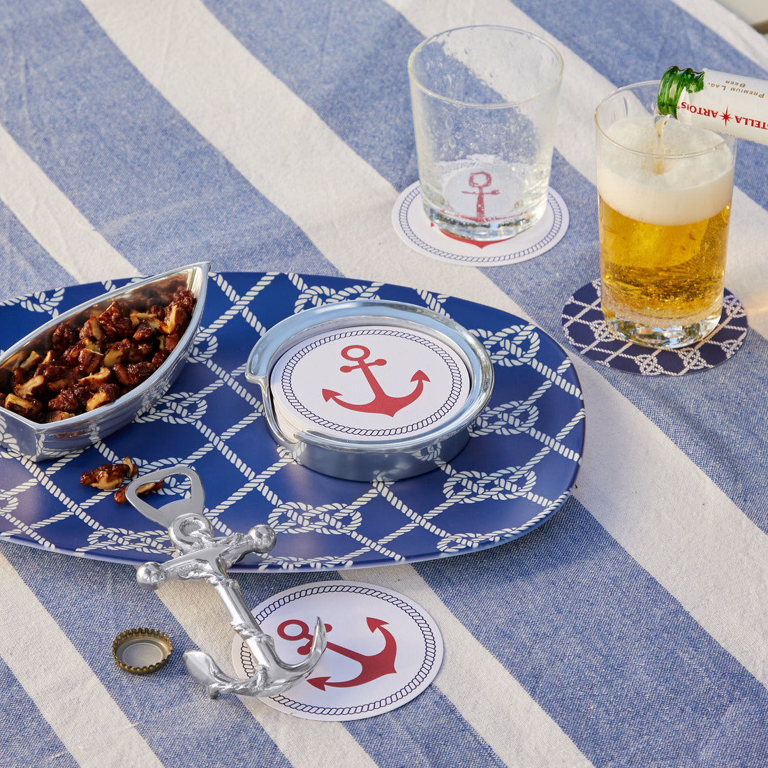 Red Anchor and Nautical Knots Signature Coaster Set