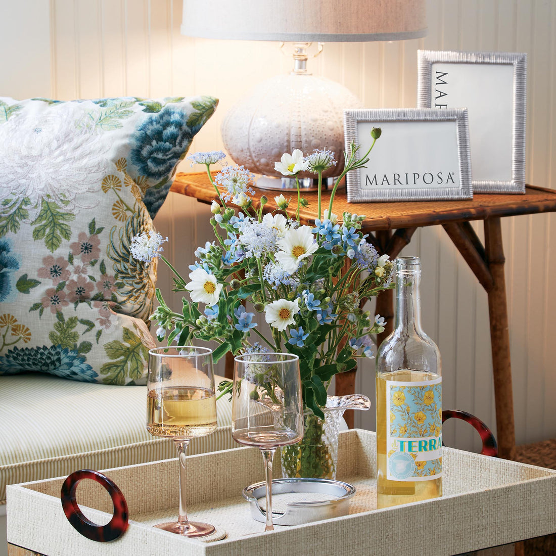 Coconut Grove Faux Grasscloth Tray With Tortoise Handles