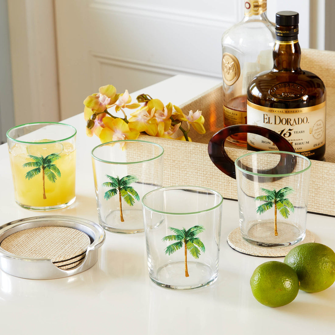 Palm Tree Suite of 4 Double Old Fashioned Glasses