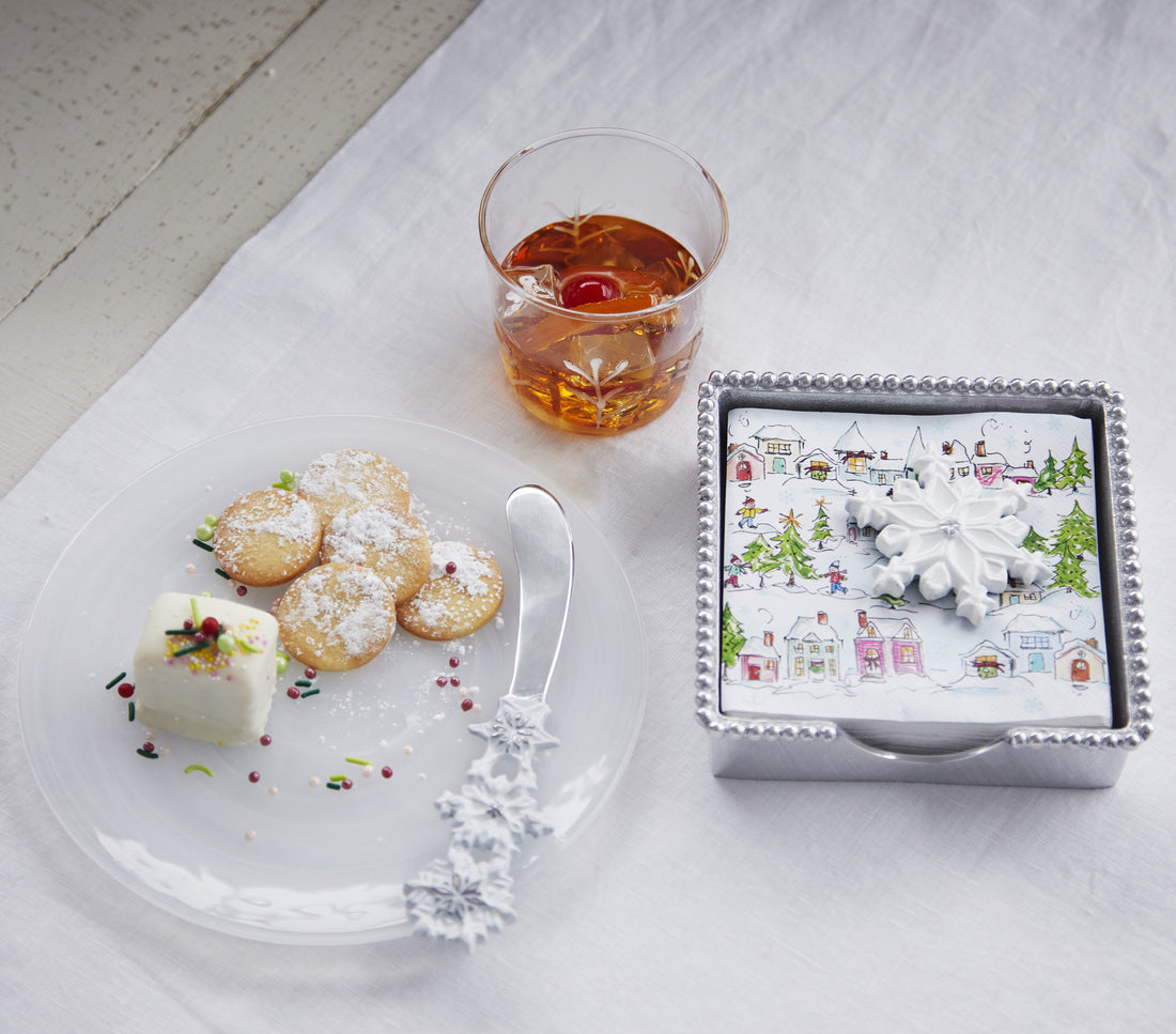 White Snowflake Beaded Napkin Box Set