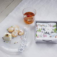 White Snowflake Beaded Napkin Box Set