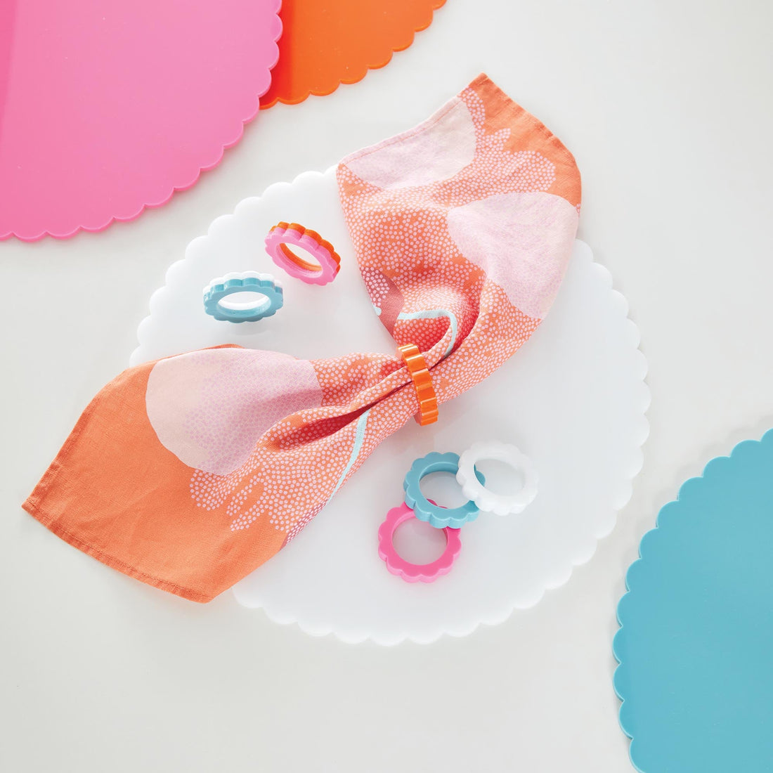 Orange Scallop Napkin Ring Set of 4