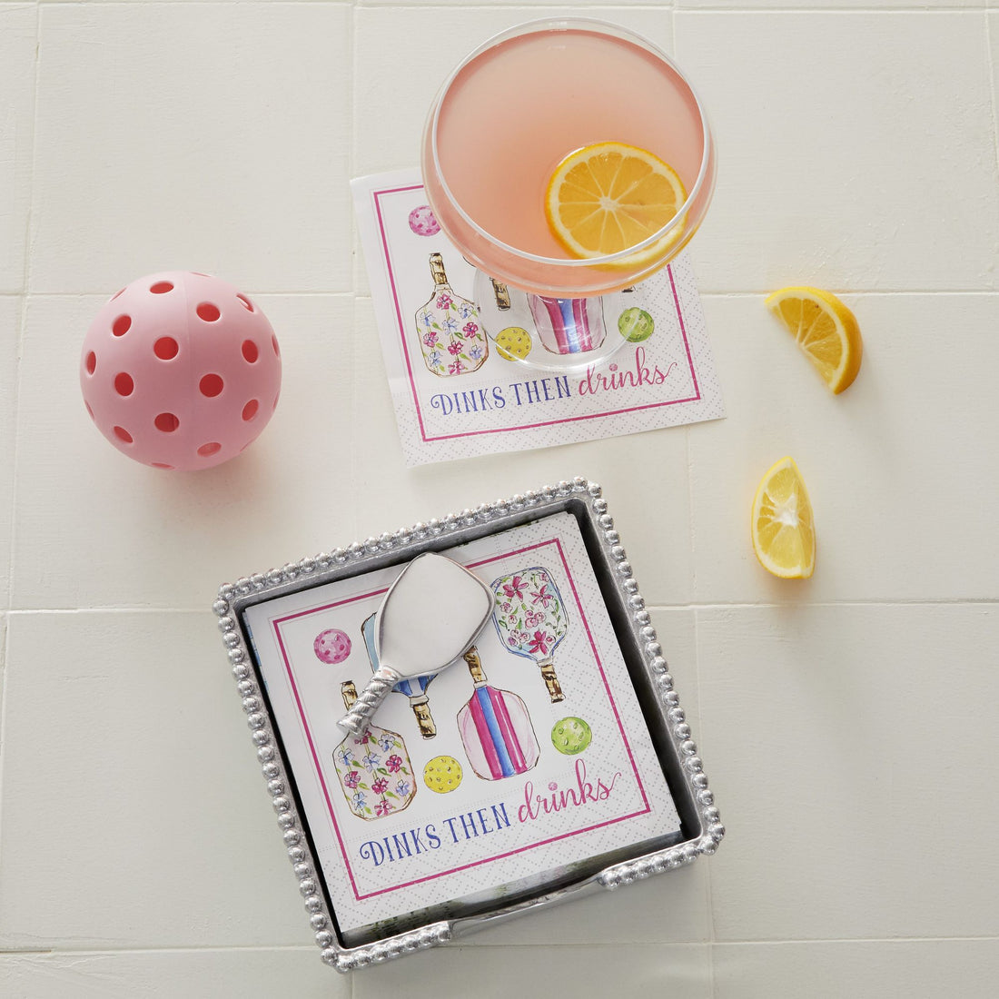 Pickleball Drinks Beaded Napkin Box Set