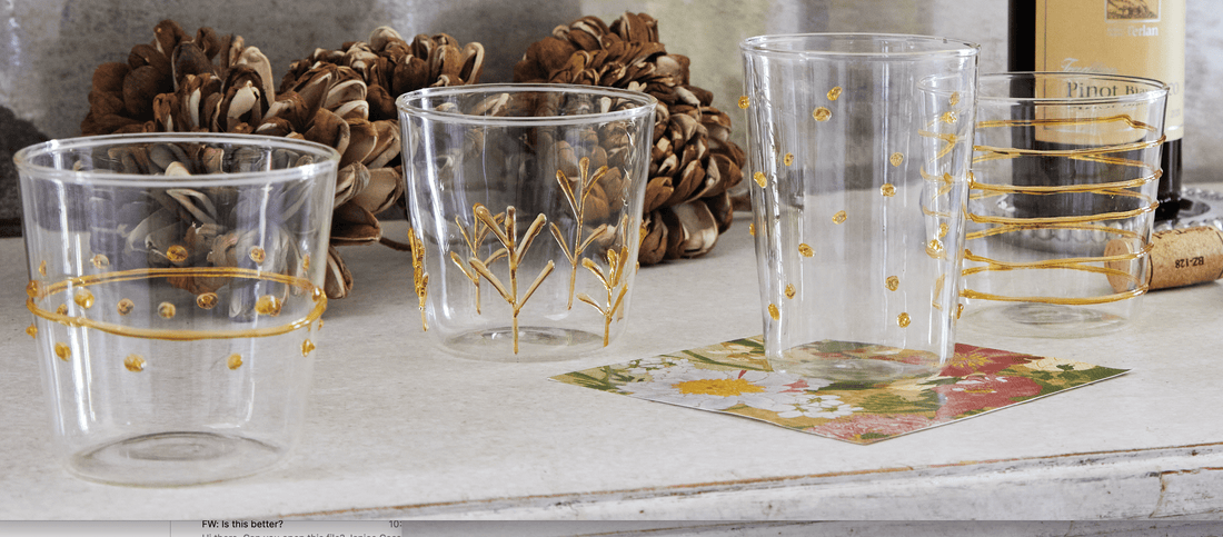 Applique Gold Suite of Double Old Fashion Glasses- | Mariposa