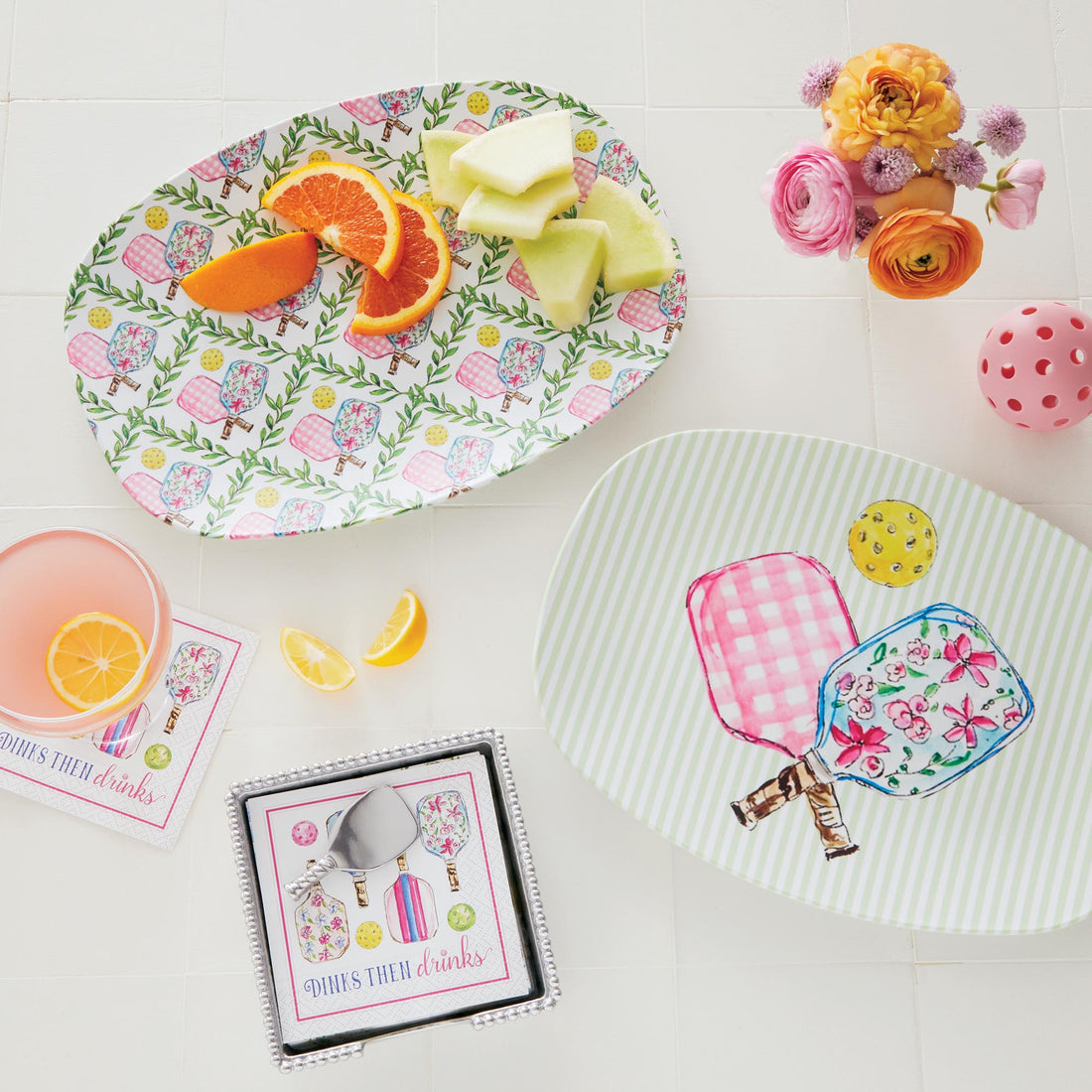 Pickleball Drinks Beaded Napkin Box Set