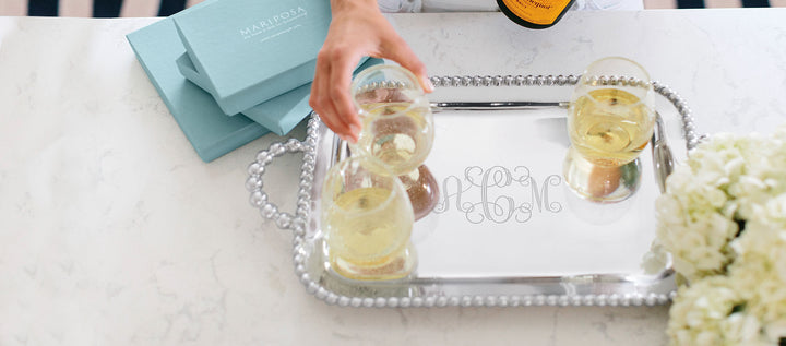 engraved string of pearls tray with monogram ACM