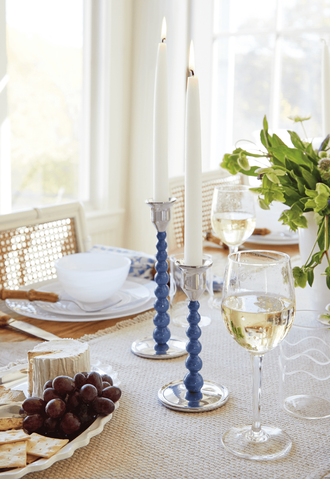 Blue Pearled Small Candlestick Set
