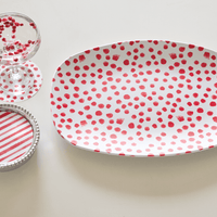 Red Dotty and Stripe Beaded Coaster Set