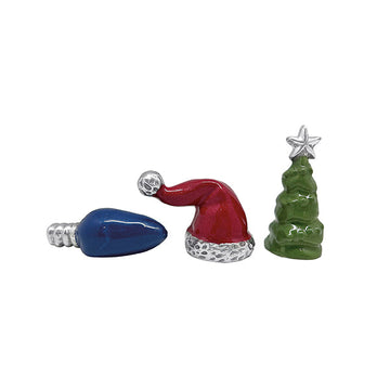Red Santa Hat, Green Tree, Blue Christmas Bulb Napkin Weight (Set of 3)- | Mariposa
