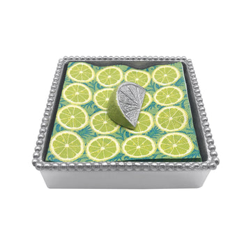 Green Lime Wedge Beaded Napkin Box Set- | Mariposa