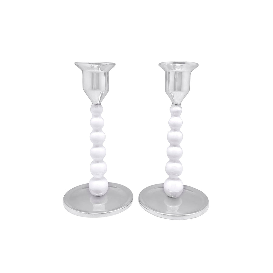 White Pearled Small Candlestick Set