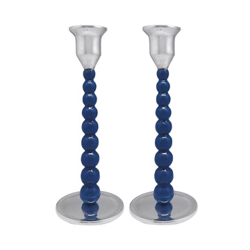 Blue Pearled Medium Candlestick Set